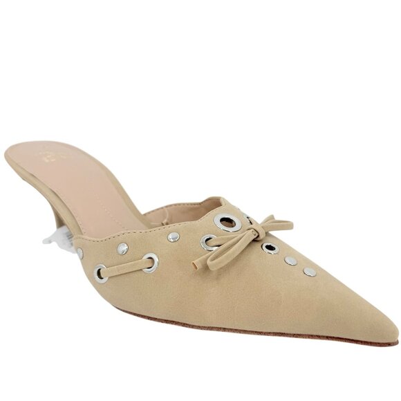 Time and Tru Women's Studded Kitten Heel Tan Mules Shoes Size 10 NWOB - Picture 5 of 12